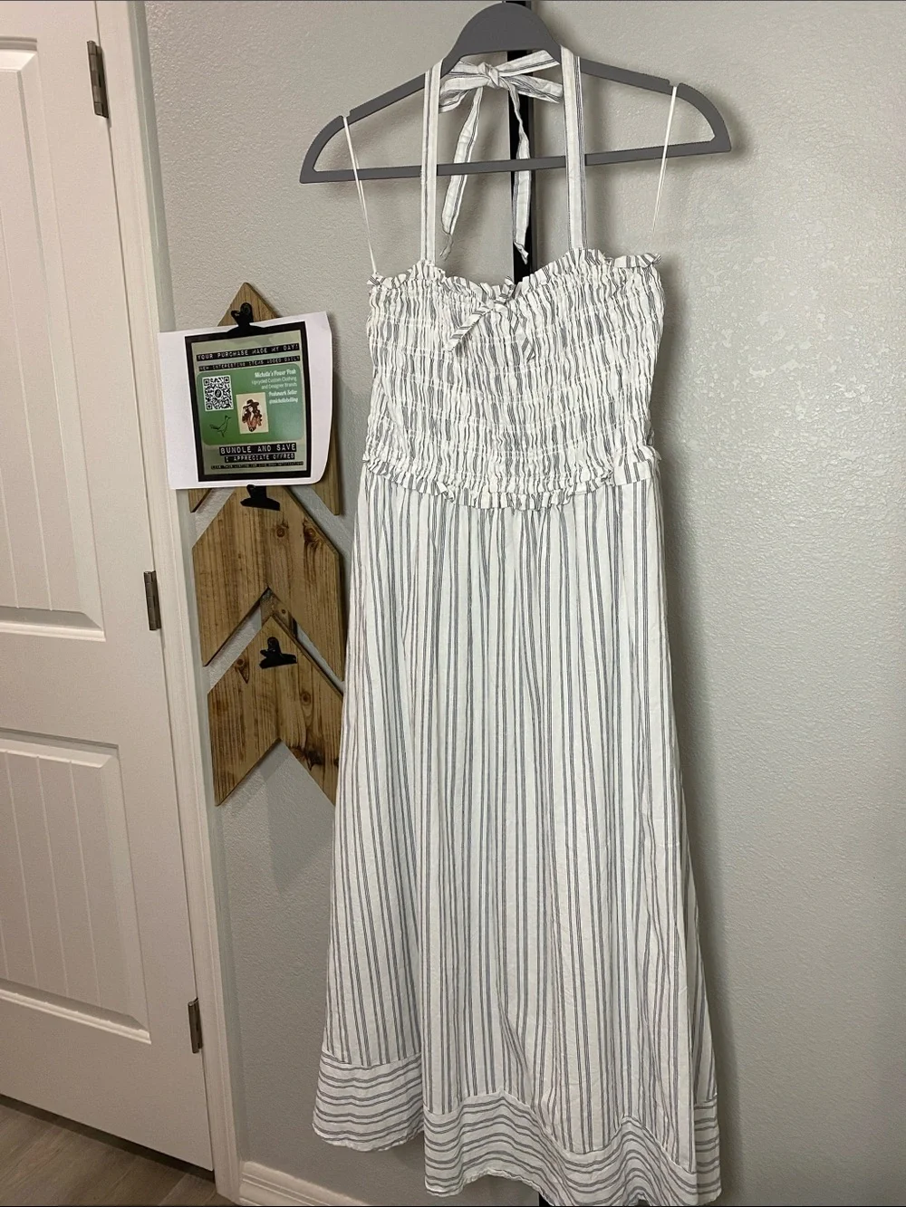 Altar'd State White and Gray Strapless Smocked Midi Dress XL cotton - Picture 3 of 8